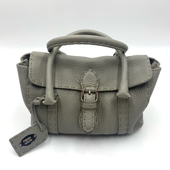 Auth Vtg FENDI Selleria Gray Leather Tote Bag - Picture 11 of 14